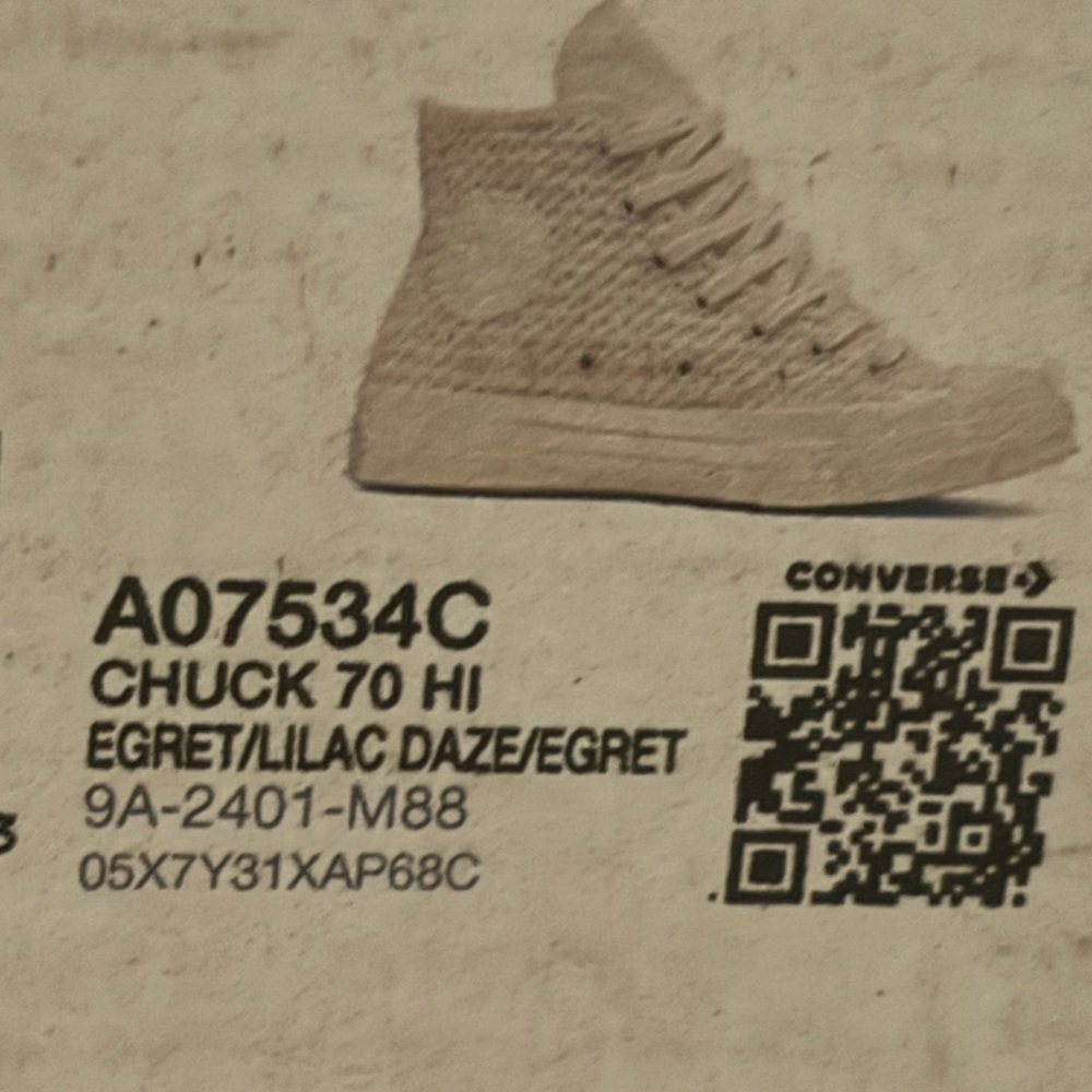 Converse Chuck 70 White & Lilac Crochet Knit Unisex High Top Shoes W13 M11 NIB - Picture 3 of 3